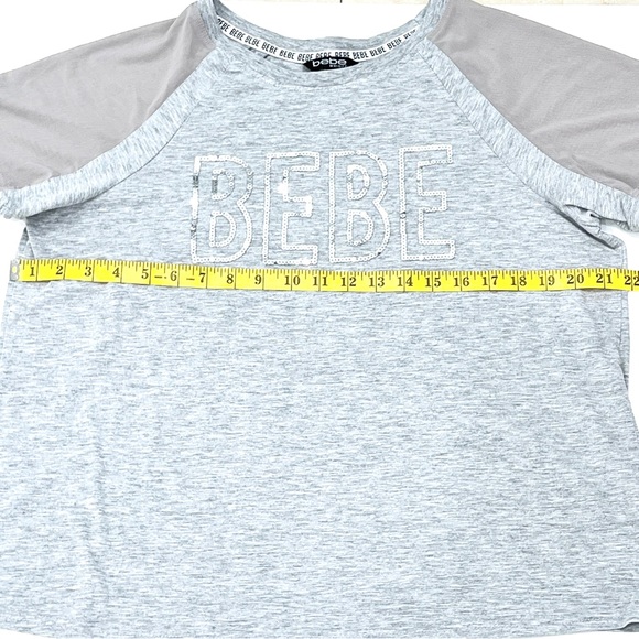Bebe Sport Gray Sequin Logo Short Mesh Sleeves Womens 1X - Picture 9 of 10